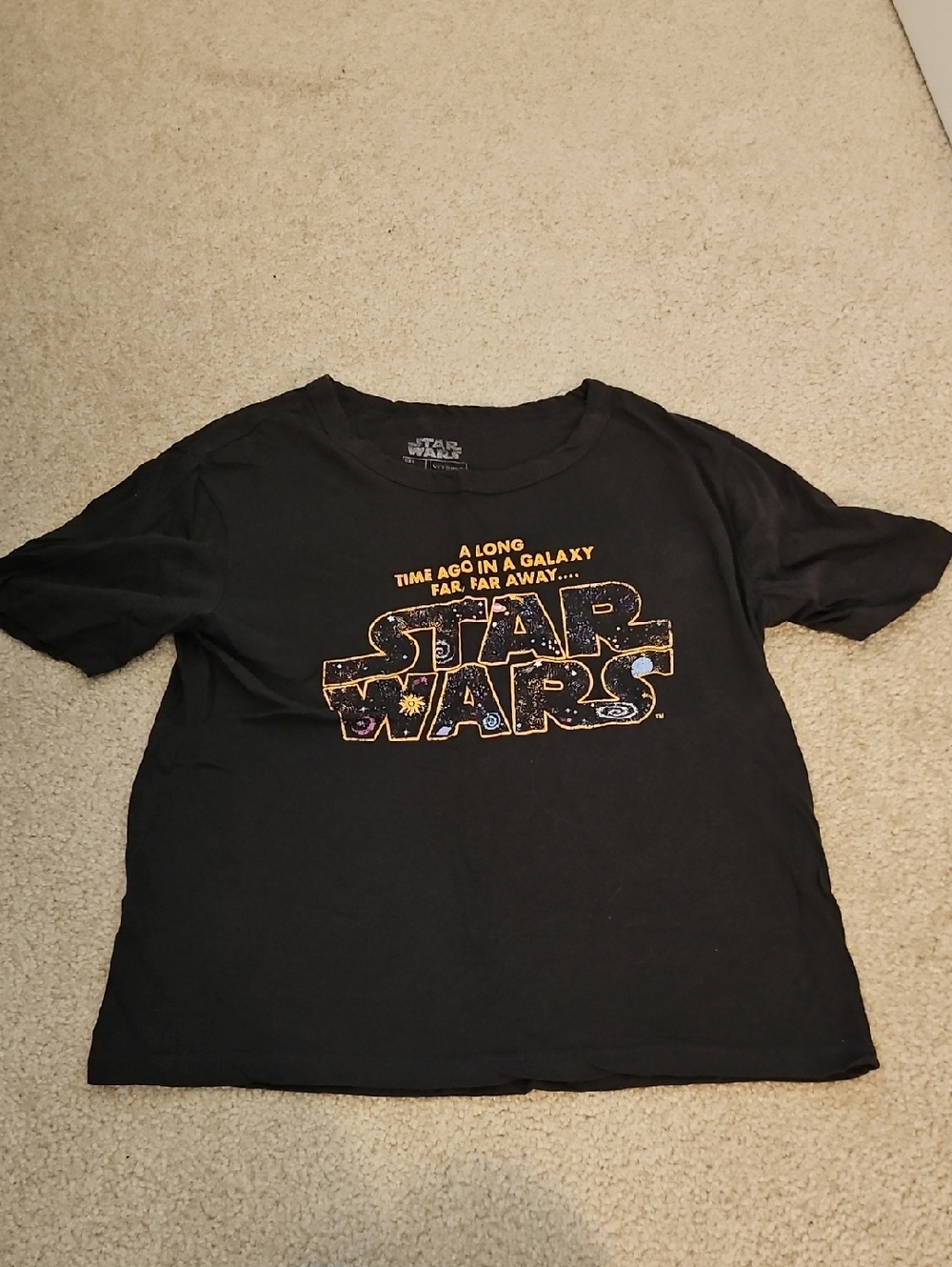 Star Wars Black Tee with Gold-Outlines and Purple Space Print